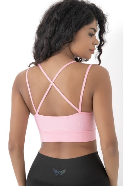 Arkası Çapraz Detaylı Spor Crop Büstiyer 5800 Pembe