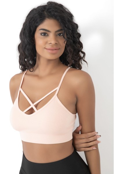 Önü Çapraz Detaylı Spor Crop Büstiyer 5800 Ten