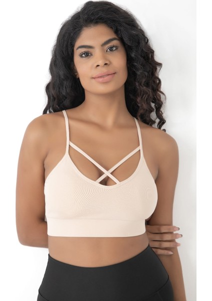Önü Çapraz Detaylı Spor Crop Büstiyer 5800 Ten modelleri