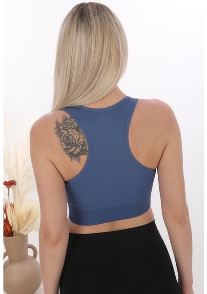 Önü Fermuarlı Sporcu Crop Büstiyer 5860 Indigo fiyatları