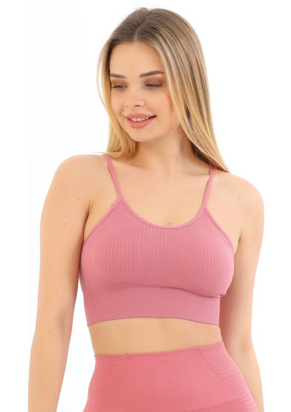 Ince Ip Askılı Fitilli Pedli Crop Büstiyer 5702 Pembe indirimleri