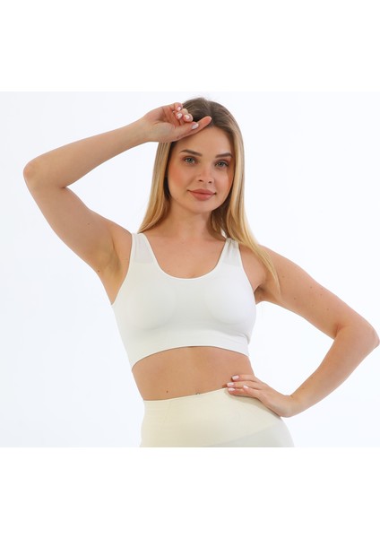 Kalın Askılı Pedli Fitilli Crop Büstiyer 5704 Beyaz fiyatları