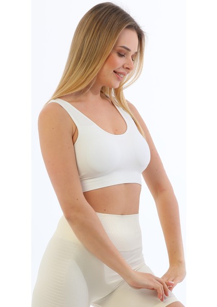 Kalın Askılı Pedli Fitilli Crop Büstiyer 5704 Beyaz modelleri