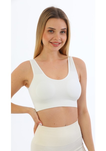 Kalın Askılı Pedli Fitilli Crop Büstiyer 5704 Beyaz indirimleri