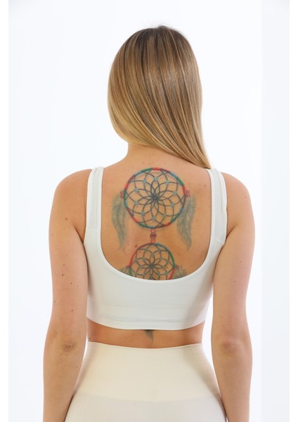 Kalın Askılı Pedli Fitilli Crop Büstiyer 5704 Beyaz