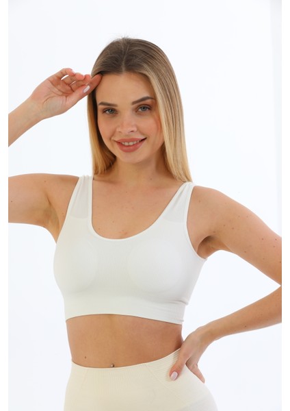 Kalın Askılı Pedli Fitilli Crop Büstiyer 5704 Beyaz