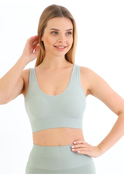 Kalın Askılı Pedli Fitilli Crop Büstiyer 5704 Mint