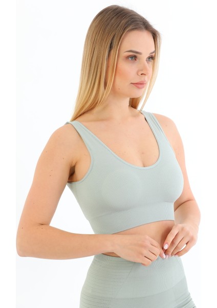 Kalın Askılı Pedli Fitilli Crop Büstiyer 5704 Mint