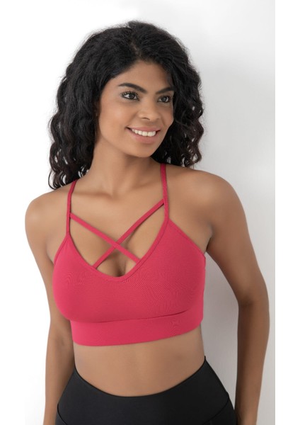 Önü Çapraz Detaylı Spor Crop Büstiyer 5800 Neon Mercan indirimleri
