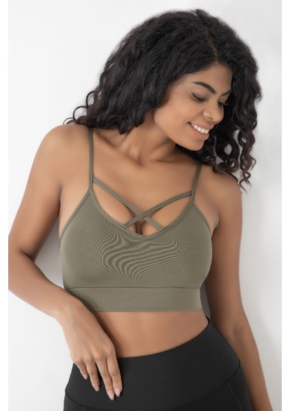 Önü Çapraz Detaylı Spor Crop Büstiyer 5800 Haki fırsatları