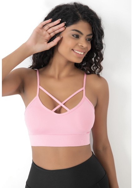 Önü Çapraz Detaylı Spor Crop Büstiyer 5800 Pembe modelleri