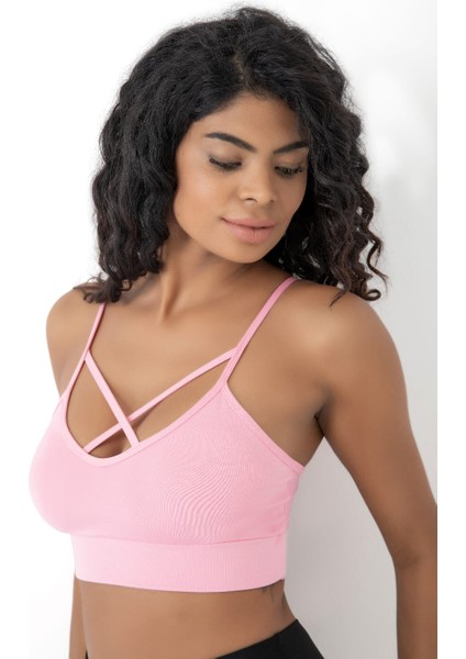 Önü Çapraz Detaylı Spor Crop Büstiyer 5800 Pembe fırsatları