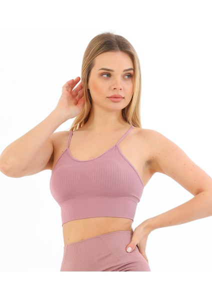 Ince Ip Askılı Fitilli Pedli Crop Büstiyer 5702 Mürdüm indirimleri