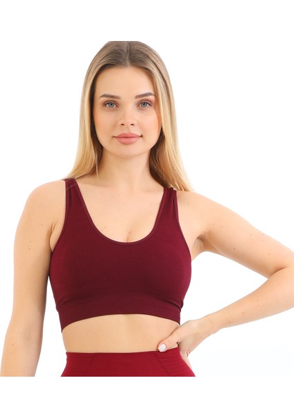Inkasol Kalın Askılı Pedli Fitilli Crop Büstiyer 5704 Bordo
