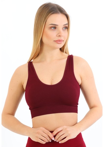 Inkasol Kalın Askılı Pedli Fitilli Crop Büstiyer 5704 Bordo