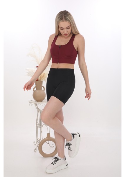 Inkasol Önü Fermuarlı Sporcu Crop Büstiyer 5860 Bordo