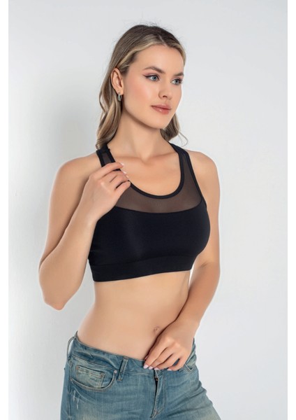 Tül Detaylı Kadın Crop Büstiyer 5910 Siyah