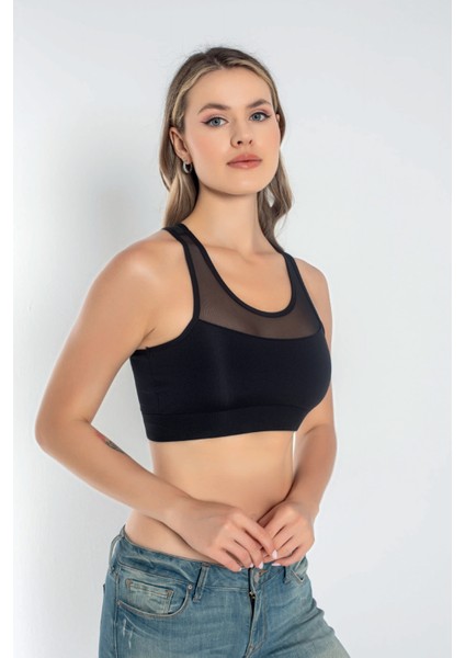 Tül Detaylı Kadın Crop Büstiyer 5910 Siyah modelleri