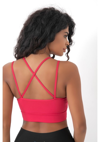Arkası Çapraz Detaylı Spor Crop Büstiyer 5800 Neon Mercan