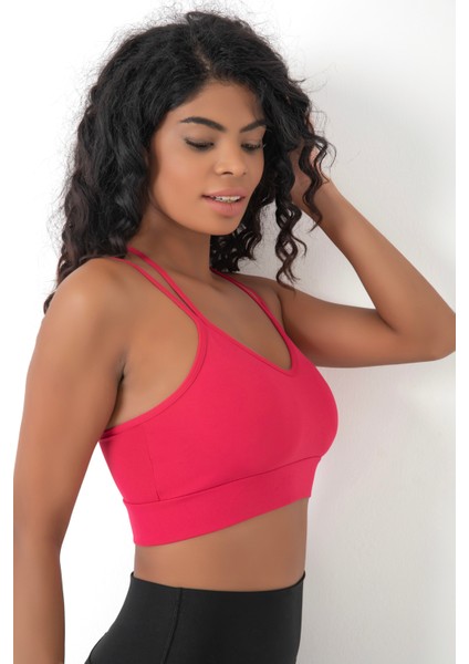 Arkası Çapraz Detaylı Spor Crop Büstiyer 5800 Neon Mercan modelleri