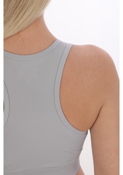 Önü Fermuarlı Sporcu Crop Büstiyer 5860 Gri