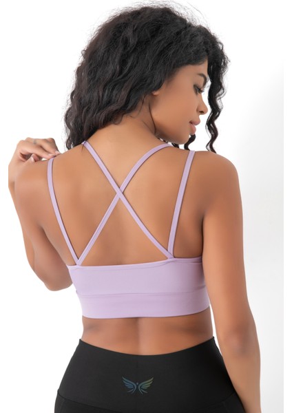 Arkası Çapraz Detaylı Spor Crop Büstiyer 5800 Lila