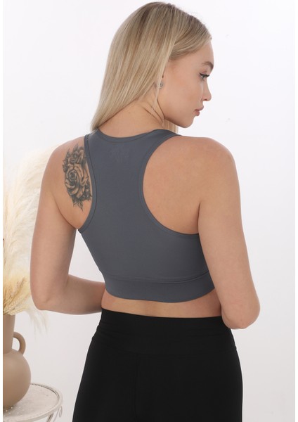 Önü Fermuarlı Sporcu Crop Büstiyer 5860 Füme fiyatları