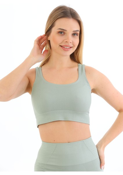 Kalın Askılı Fitilli Crop Büstiyer 5700 Mint