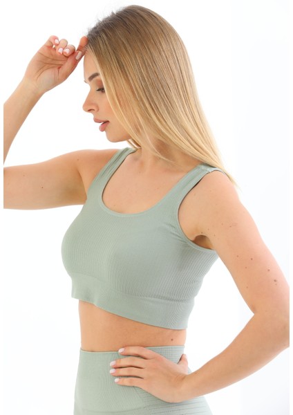 Kalın Askılı Fitilli Crop Büstiyer 5700 Mint