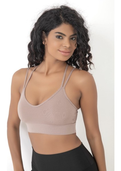 Arkası Çapraz Detaylı Spor Crop Büstiyer 5800 Vizon fiyatları