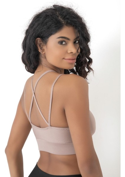 Arkası Çapraz Detaylı Spor Crop Büstiyer 5800 Vizon modelleri