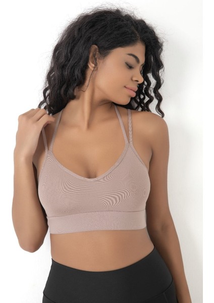 Arkası Çapraz Detaylı Spor Crop Büstiyer 5800 Vizon fırsatları