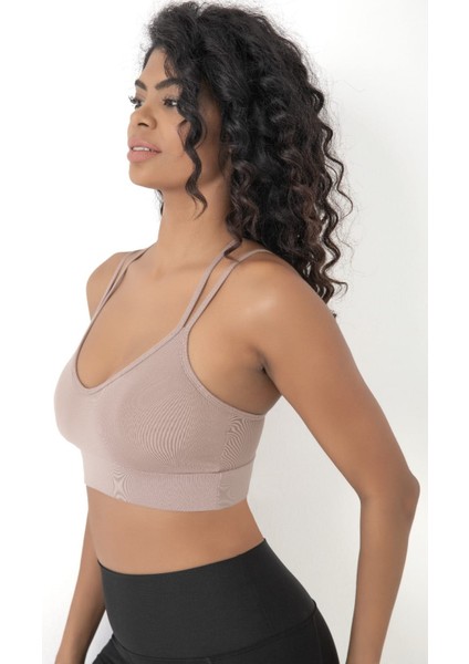 Arkası Çapraz Detaylı Spor Crop Büstiyer 5800 Vizon indirimleri