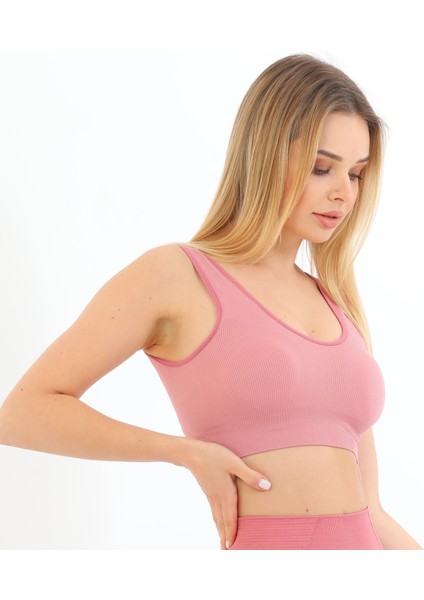Kalın Askılı Pedli Fitilli Crop Büstiyer 5704 Pembe fırsatları