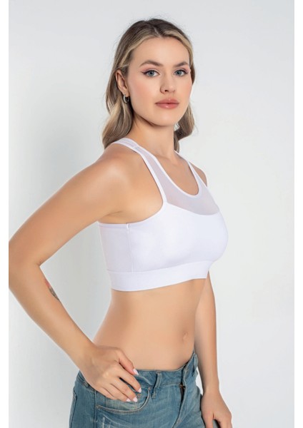 Tül Detaylı Kadın Crop Büstiyer 5910 Beyaz fiyatları
