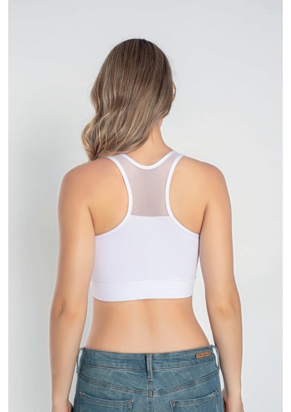 Tül Detaylı Kadın Crop Büstiyer 5910 Beyaz modelleri