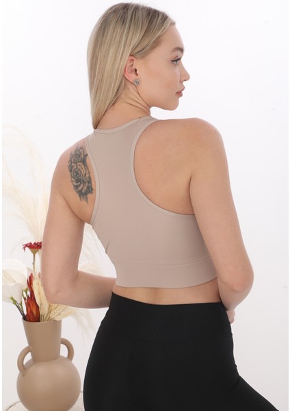 Inkasol Önü Fermuarlı Sporcu Crop Büstiyer 5860 Ten