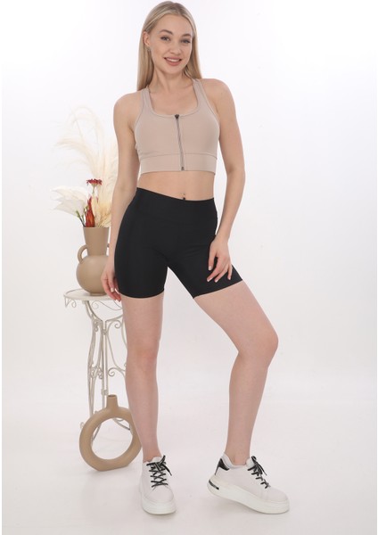 Inkasol Önü Fermuarlı Sporcu Crop Büstiyer 5860 Ten