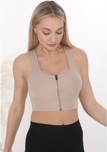 Inkasol Önü Fermuarlı Sporcu Crop Büstiyer 5860 Ten