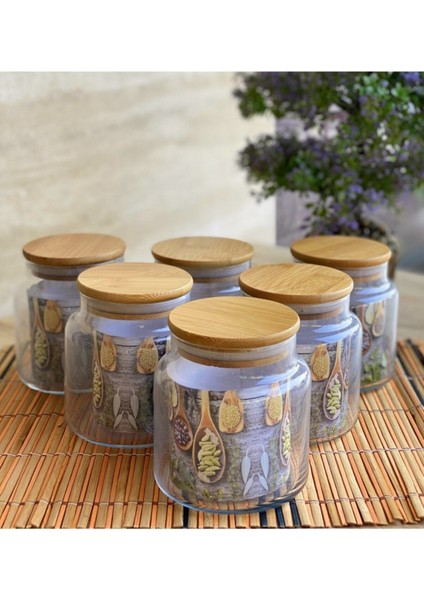 Bambu kapaklı vakumlu cam kavanoz, 635 ml, baharat seti, şık ve kullanışlı tasarım
