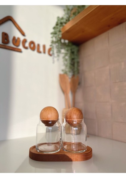 Ahşap Standlı 2'li Top Kapaklı Cam Kavanoz Seti, Pratik ve Şık Saklama Çözümü, 300 ml, 3 Parça fiyatları