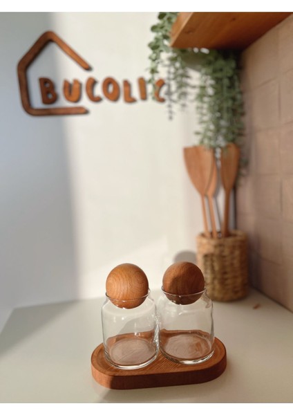 Ahşap Standlı 2'li Top Kapaklı Cam Kavanoz Seti, Pratik ve Şık Saklama Çözümü, 300 ml, 3 Parça modelleri