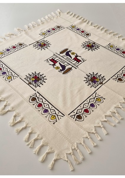 Otantik Desenli El Işi Tahta Baskılı Tokat Işi Kare Masa Örtüsü Runner fiyatları