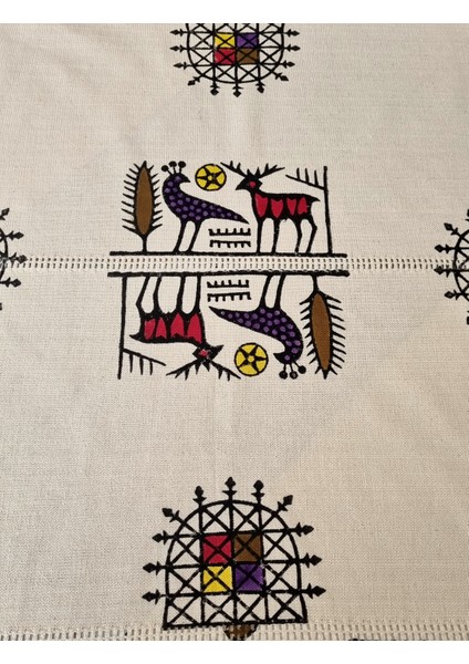 Otantik Desenli El Işi Tahta Baskılı Tokat Işi Kare Masa Örtüsü Runner modelleri