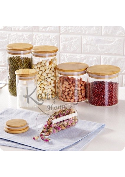10'lu Bambu Kapaklı Borosilikat Cam Baharatlık Takımı, 250 ml, şık ve dayanıklı set