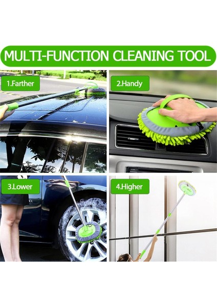 Uzun Saplı 2'Si 1 Arada Mikrofiber Araba Yıkama Fırçası Mop Seti + 1 Yedek Başlık