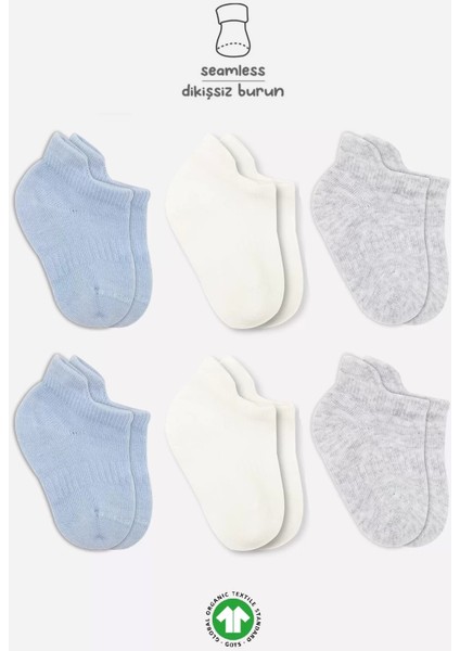 Penye Sneakers Çorap 6'lı Mavi Ekru Gri