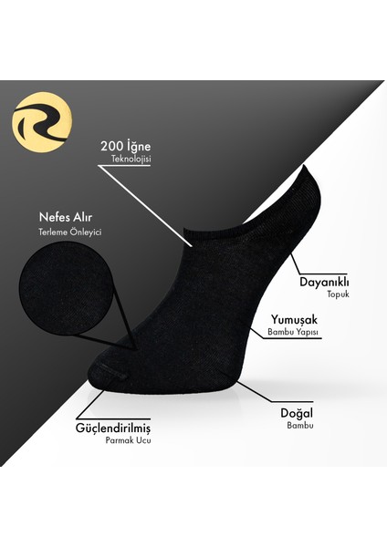 Bambu Erkek Sneaker Düz Çorap Dikişsiz Premium 3'lü modelleri