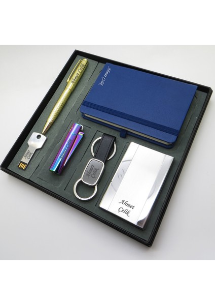 Signator® Nebula | Kişiye Özel Set - 32 Gb. Anahtar USB Bellek + Clipper Çakmak + Not Defteri + Anahtarlık + Kalem ve Kartvizitlik | Isme Özel Hediyelik Set