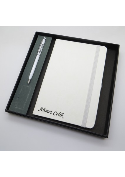 Signator® Codex | N110 Kişiye Özel Defterli Set - Isme Özel Beyaz Kalem + Isme Özel Beyaz Defter | Isme Özel Kutusunda Hediyelik Set